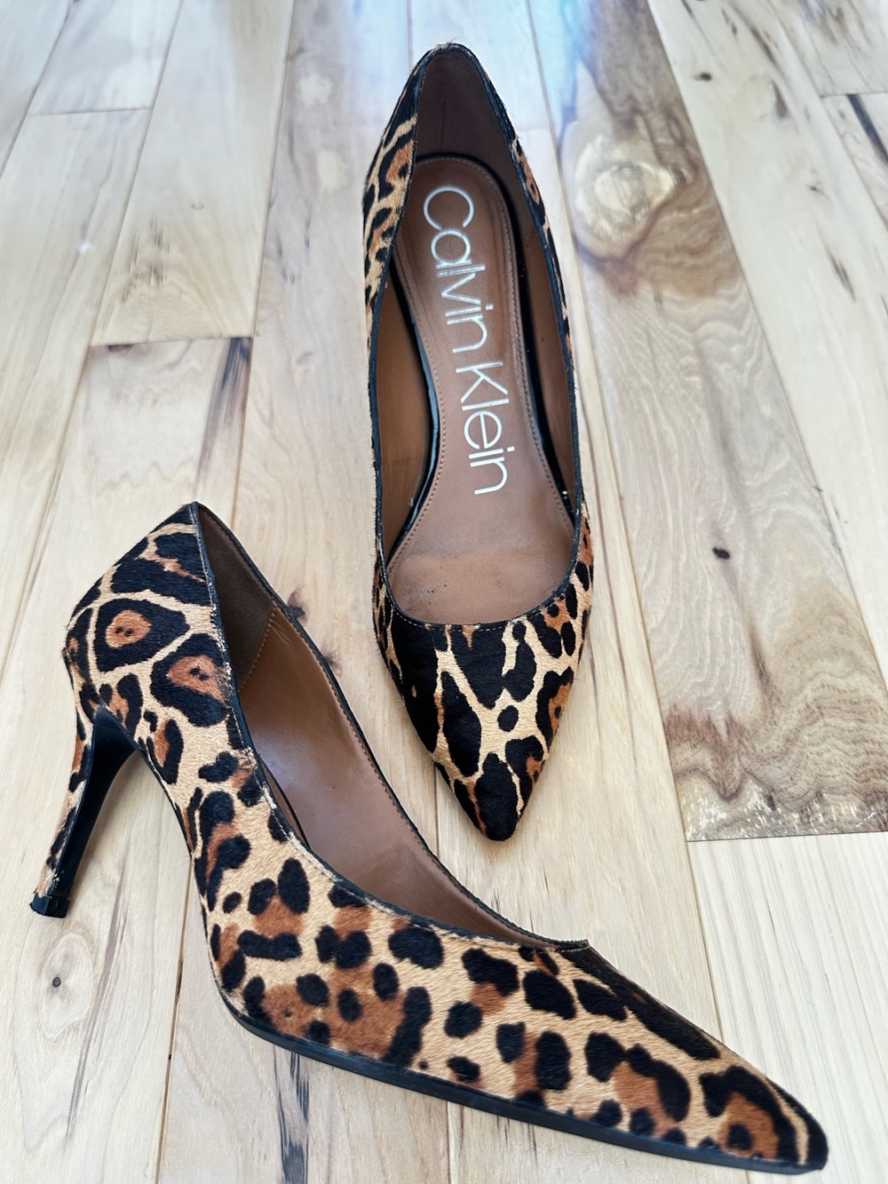 Calvin Klein Leopard Print Pointed Toe Heels - Brown/Black